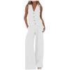 Generico Tailleur Donna Eleganti 2 Pezzi Set Gilet con Scollo a V Senza Maniche Pantaloni a Gamba Larga Forti Completo Set Estate Lino Abbinato Tuta