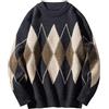 Generisch Maglione da uomo con motivo a rombi, stile retrò, elegante, comodo, casual, lavorato a maglia, Nero , XL