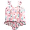 La-haut kids Costume da bagno per ragazza 1-4 anni, colore rosa, motivo mongolfiere e nuvole, protezione UV+, stile abito con bretella in pizzo, modulo galleggiante rimovibile