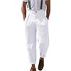 mojingder Pantaloni Lino Uomo Estivi Casual Leggeri Larghi Sportivi Pantalon Elastico in Vita Comodi Pantalone Yoga da Spiaggia con Tasche,Pantaloni Bianchi