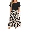 MOLERANI Abito Midi Estivo da Donna Abito da Spiaggia Bohémien Abito Svasato Ampio Abito Midi Casual con Tasche Albicocca Foglia Nera 3XL