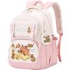 Generic Capybara - Zaino per bambini, grande capacità, leggero, per studenti, carino e alla moda, per ragazzi e ragazze, rosa, L