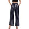 EMOTTOS Pantaloni Metallizzati Lucido da Donna, Pantaloni Glitterati Larghi Vita Alta Streetwear con Elastico in Vita, Pantaloni di Moda a Colori Olografici con Tasche per Discoteca, Nero, M