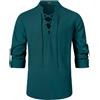 Enlision Camicia in Lino e Cotone da Uomo con Lacci Abbigliamento Medievale Uomo Cotone Classico Scozzese giacobita Ghillie Kilt Camicie in Lino Verde Acqua XL