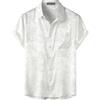 PARKLEES Camicia da uomo in seta satinata con jacquard lucido, a maniche corte estive, camicia floreale di lusso, a bottoni, per il tempo libero, bianco, L