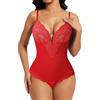 SHAPERIN Donna Body Modellante Pizzo Body Contenitivo Pancia Piatta Perizoma Shapewear Bodysuit Scollo a V, Rosso, L