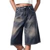 Generico Jeans Donna Pantaloncini in Denim Estivi Leggeri Jeans Pantaloncini Lunghi al Ginocchio Gamba Dritta Larghe Bermuda Shorts in Denim Vita Alta Pantaloni Streetwear Unisex