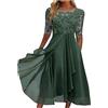 HAOLEI Abito Lungo Elegante Estivo Donna con Maniche Medie in Pizzo a Vita Alta - Vestito Cerimonia per Festa, Compleanno, Nozze, Damigella