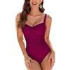 WIN.MAX Costume Intero Donna, Costume Intero con Controllo della Pancia, Costume da Bagno Taglie Forti per Donna Monokini Push-up Vintage, per Coppe da C a DD (Rosso Scuro, IT48)