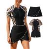 SHEKINI Donne Two Piece Athletic Short Sleeves Surf Zip Boyleg One Piece Rash Guard Costumi da Bagno e Swim Rock, Nero+consistenza Irregolare, S