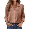 Beyove Camicetta Casual da Donna Scollo a V in Raso di Seta vestibilità Larga Top Elegante Marrone Taglia L