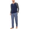 Litherday Pigiama Uomo Invernale Cotone Due Pezzi con Maglia Girocollo e Pantaloni Scozzesi Lunghi Comodi con Tasche per Casa Stile A-Blu Scuro+Griglia 1 L