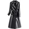 Generico Trench Lungo In Vera Pelle Da Donna con Cintura Giacche Impermeabili E Traspiranti Cappotto Spolverino Doppiopetto Nero Soprabito A Trapezio con Vita Aderente Vestibilità Slim Taglia S