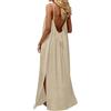 Generico Vestito Lungo Estivo Donna Abito con Schiena Scoperta Vestito da Mare Boho Chic Dresses Vestiti con Spalline Sottili Elegante Abiti Cerimonia Caftano Scollato Senza Maniche Taglie Forti Tinta Unita
