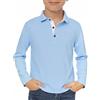Haloumoning Polo a maniche lunghe per ragazzi con colletto per uniforme scolastica 5-14 anni, Blu, 13-14 Anni