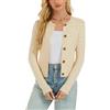 Enjyam Donna Bolero Uncinetto Maniche Lunghe Chiusura a Bottoni Cardigan Elegante per Primavera Autunno-Beige/S