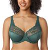 DELIMIRA Reggiseno Donna Minimizer in Pizzo Taglie Forti con Ferretto Sostegno Totale Jacquard Senza Imbottito Mezzanotte Smeraldo 6F