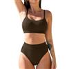 CUPSHE, Bikini da donna, set due pezzi, girocollo e spalline regolabili, Marrone, M
