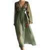 Minetom Donna Vestiti Lunghi da Matrimonio Elegante Collo V Vestito A Pieghe Stampa Floreale Chiffon Abito Maxi Damigella Sera Cerimonia D Verde L