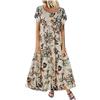JINBS Abiti estivi da donna Casual allentato Bohemian Floral Dress Manica corta O-Collo Lungo Maxi Estate Spiaggia Swing Dress, Arancione, XXL