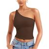 ZAAYO Canottiera da donna con spalle scoperte Y2K Slim Fit Crop Top Sexy Estate Top Double Lined Sleeveless Cropped Tee Shirt, marrone, XL