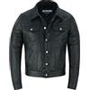 RUBSONS Uomo Sheep Skin Leather Trucker Jacket Shirt Style, Nero , L