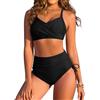 FemiChic Donna Costume da Bagno Vita Alta Push Up Bikini Due Pezzi Sexy Tummy Control Costumi con Drawstring(Nero,XL)