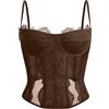 Dealmore Corsetto per donne, in pizzo, con spalline sottili, per uscire, appuntamenti, feste, Marrone, Medium