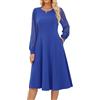 GRACE KARIN Vestito A-Line Donna in Cotone e Poliestere con Effetto Tessuto Bicolore, Scollo Classico, Tasche Aperte sui Fianchi Blu Royal M