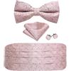 Barry.Wang Set fascia da smoking e papillon per uomo, fascia da smoking in seta con papillon pre-allacciato, fazzoletto e gemelli, Fioreale rosa, Taglia unica