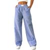 Rapbin - Pantaloni da donna per il tempo libero, lunghi, estivi 2025, in cotone, a quadri, morbidi, con tasche, Righe blu, M