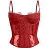Dealmore - Corsetto per donne, in pizzo, con spalline sottili, per uscire, appuntamenti, feste, Rosso, Small
