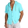PADOLA Camicia Uomo Lino con Cappuccio Manica Corta Bottoni Camicia Estiva Leggera Traspirante(M,Celeste)