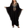 L-Peach Kaftano da donna in cotone, stile boho, abbigliamento per la casa, oversize, kimono, maxi abito da spiaggia, copriabiti, Ricamo G Nero 2, Taglia unica