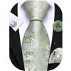 Barry.Wang Cravatta floreale con fiore spilla da uomo in seta cravatta tascabile gemelli quadrati set formale festa di nozze affari, Verde Salvia Bianco, Taglia unica