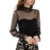 EMOTTOS Crop Tops in Pizzo da Donna, Maglia a Rete Trasparente Y2K Floreale/a Pois con Increspatura a Mezza Altezza, Maglietta per Donna Escono dal Club e Fanno Festa, 2 Stili, Nero/Bianco, M-XL