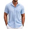 COOFANDY Camicia Uomo Manica Corta Estate Tempo Libero Camicie Uomo Leggera Spiaggia Regular Fit Camicia con Tasca Petto, Azzurro, 3XL