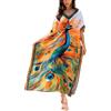 L-Peach Stampa Etnica Abito da Spiaggia Maxi Donna Copricostume da Bagno Kaftano Lungo Vestito Kimono Mare Spiaggia