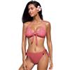 CUPSHE Bikini da donna sexy a due pezzi costume da bagno con nodo frontale e cravatta a coniglietto costume da bagno incrociato posteriore auto cravatta retrò, Rosa polverosa/Geo, L