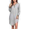 Nieery Camicia Notte Manica Lunga Donna Cotone Bottoni e Scollo a V