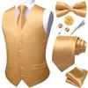 Barry.Wang Gilet da uomo in jacquard con motivo paisley, set completo da smoking formale con cravatta, farfallino, clip, fazzoletto, gemelli e spilla per bavero, per matrimonio, 8 pezzi, Oro champagne