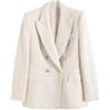 Generic Giacche in tweed da donna oversize a maniche lunghe tinta unita scollo a V giacche da ufficio cappotti, bianco, X-Large