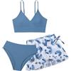 Generic Costumi da Bagno Ragazza 3 Pezzi Bikini Tuta Camisole Top con Coprire Pantaloncini da Spiaggia Bambini Nuoto Costume Gonna Stampata Surf Costumi da Bagno 8-15 Anni