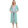 rismart Donna Manica 3/4 Zip Cappotto da Casa Casual Collo a V Camicia da Notte Vestaglia Abito Pigiama
