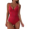 RXRXCOCO Costume da bagno sexy da donna con scollo a V, modellante sulla pancia, increspato, schiena scoperta, elegante, costume da bagno intero, Colore: rosso, XL