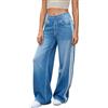 LaiEr Jeans a Gamba Larga Donne,Design Unico a Blocchi di Colore,Vita Alta con Controllo del Ventre,Fit Sviluppato Adatti per Pantaloni di Jeans Baggy con Alta Elasticità