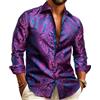 YOHOWA Camicia da uomo in seta con bottoni e motivo cachemire, camicia formale casual, da lavoro, vestibilità comoda, maniche lunghe