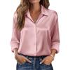 Beyove Camicetta da Donna in Raso di Seta Scollo a V Camicia Elegante Business con Bottoni Top Manica Lunga Rosa Taglia XL