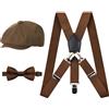 Alizeal Set di bretelle regolabili per bambini, papillon pre-legato e cappello, 047-caffè-01, Taglia Unica