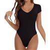 Joyshaper Body Donna Maniche Corte Scollo a V T-shirt Bodysuit Tank Top Elegante Body da Donna Intimo Estivo Basic Perizoma Elasticizzato Tuta Aderente Jumpsuits, Nero, S